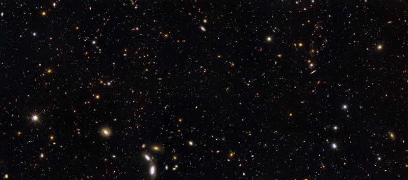 A Hubble Space Telescope view of a rich tapestry of 7,500 galaxies stretching back through most of the universe's history