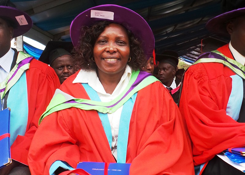 Rose Okoyo Obio at the University of Nairobi on the day of her Ph.D. graduation in 2015.