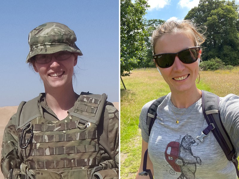 Composite of Nell Pates in Afghanistan and out on field work