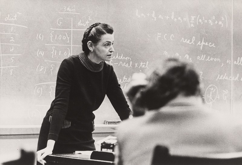 Black and white image of Professor Dresselhaus giving a lecture at MIT