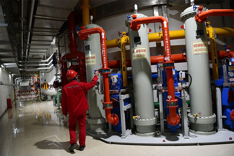 A worker is pictured at China's largest pumped storage power station in Jixi, Anhui, China