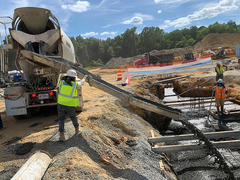 CarbonCure concrete is poured during construction of Amazon HQ2 in Virginia.
