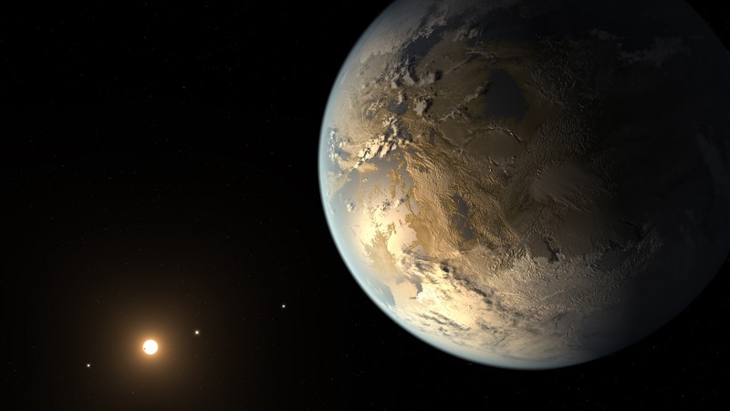 Künstlerisches Konzept des Exoplaneten Kepler-186f, der einen fernen Stern umkreist