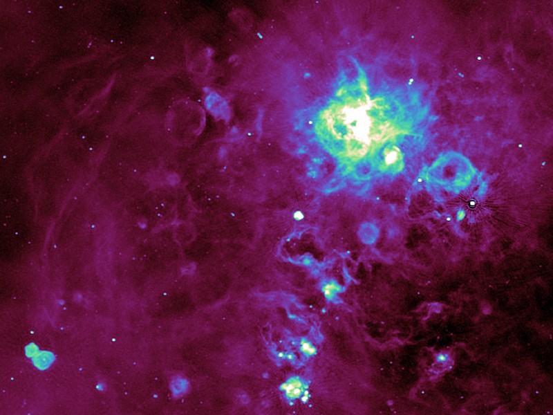 Image of the Tarantula Nebula within the Large Magellanic Cloud by the The ASKAP radio telescope.