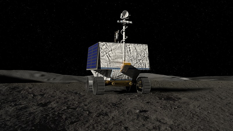 Illustration of NASA’s VIPER, a mobile robot that will roam around the Moon’s south pole looking for water ice.