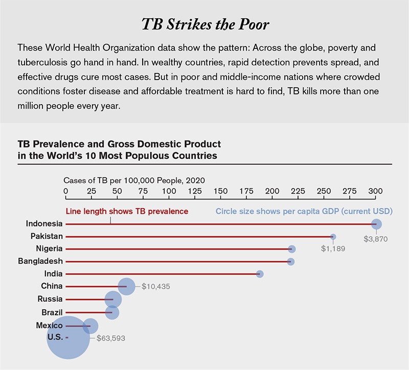 Grphic showing TB prevalence and GDP in the world’s 10 most populous countries
