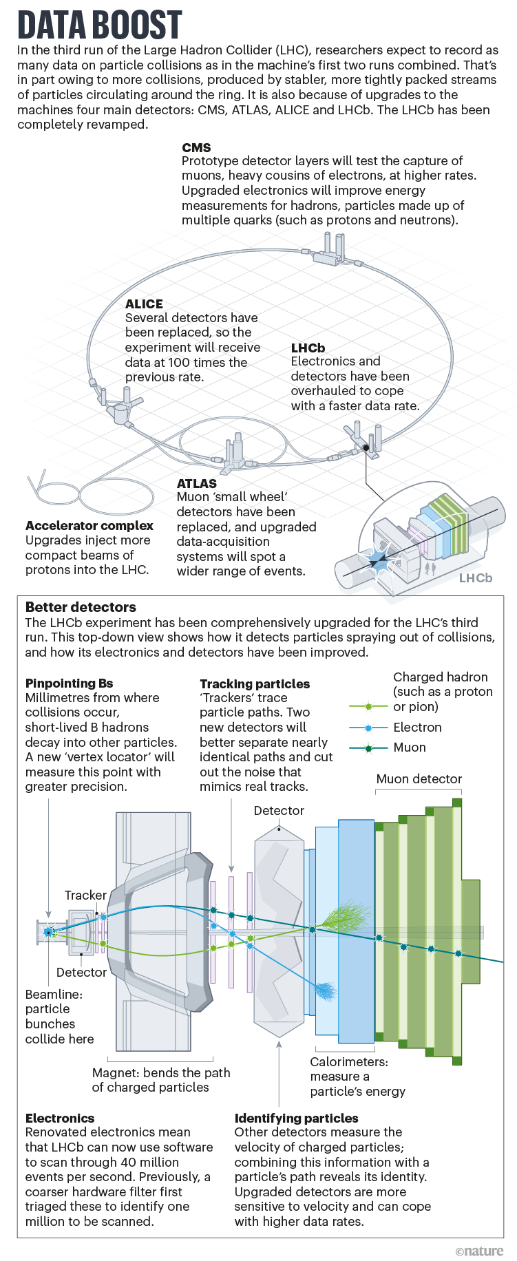 Data boost: Infographic that shows the upgrades that have happened at the LHC after the recent shutdown.