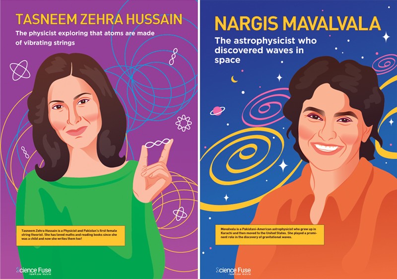Next to each other a composition of remarkable women in STEM posters