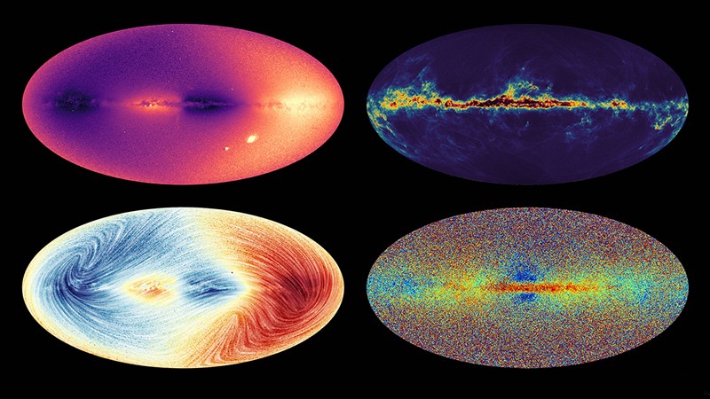 The four sky maps made with the new ESA Gaia data released on 13 June 2022.