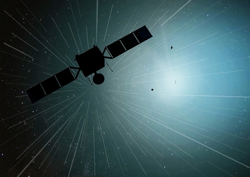 An artist's illustration of the Comet Interceptor hitting its target comet