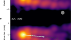 Precessing jet nozzle connecting to a spinning black hole in M87