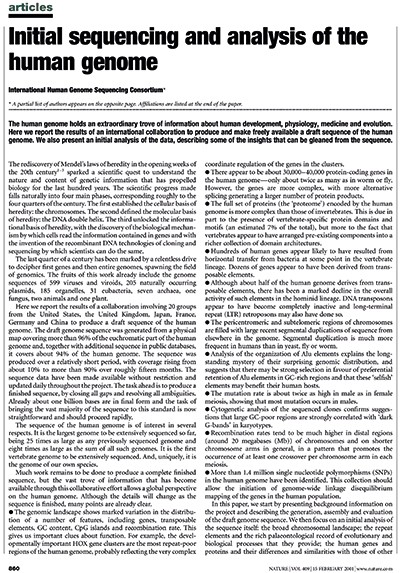 Initial Sequencing And Analysis Of The Human Genome Nature