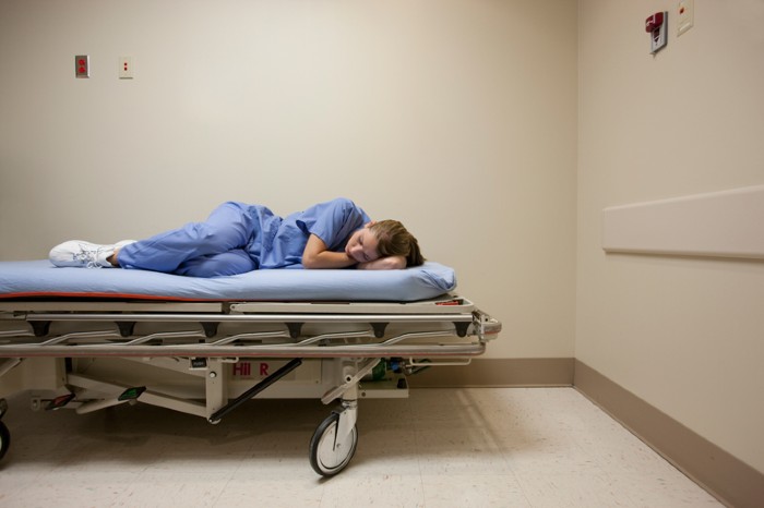 Medical worker napping in hospital