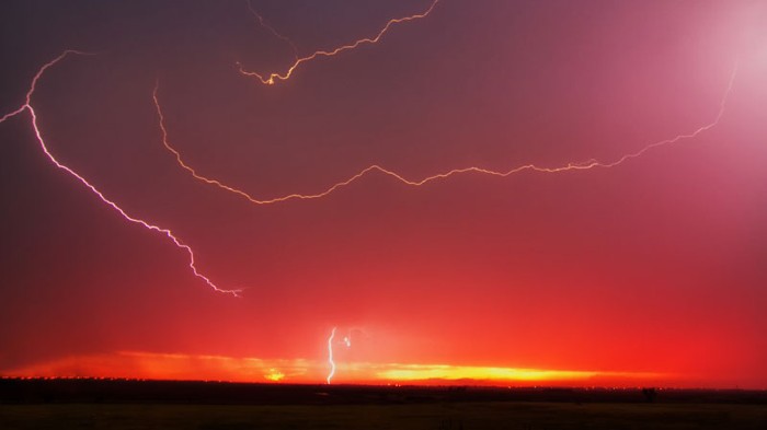 Lightning strikes across the skies over SW Oklahoma, 28 August 2014.