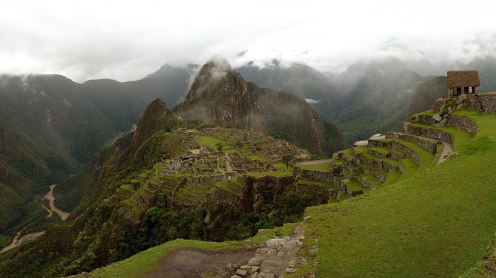 Mountainous region with the remains of ancient stone structures.