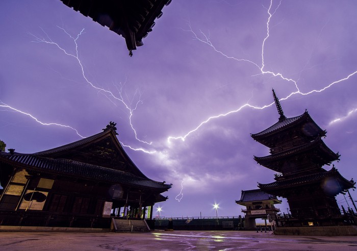 Lightning in Japan at night