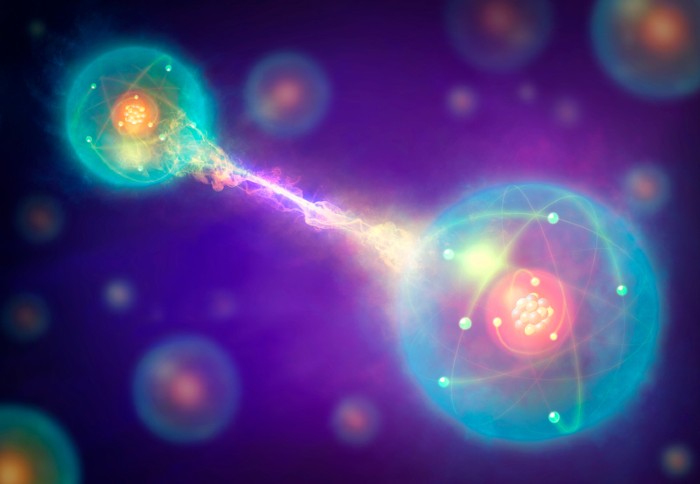 Conceptual artwork of a pair of entangled quantum particles.
