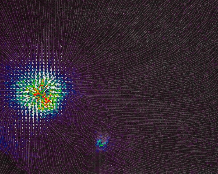 Combined map of displacements in the xy plane and along ^z