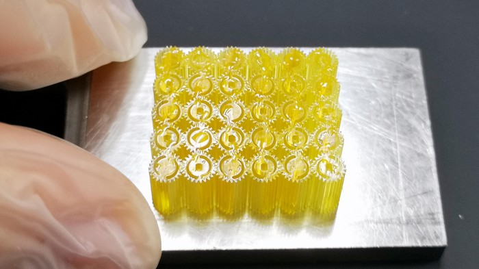 Directly printed micro metamaterial consisting of Taiji gears.