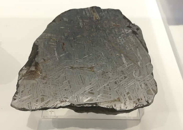 Altay Cut (Iron Meteorite III-E), found in Altai, Xinjiang, in the collection of Tianjin Natural History Museum, China.