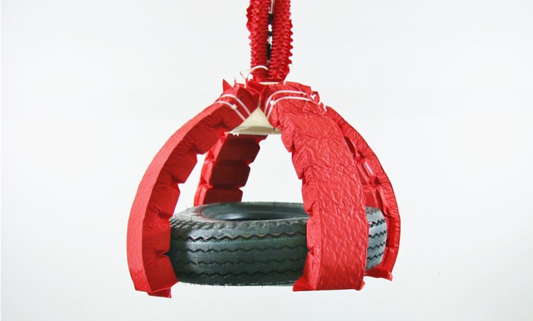 Artificial muscles lift rubber tire