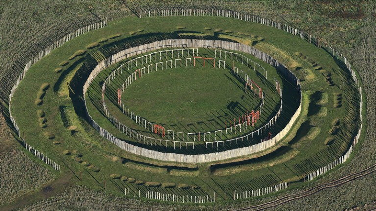 View of the reconstructed Stone Age circular enclosure near Poemmelte
