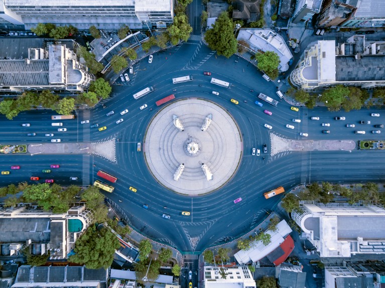 Aerial view of roundabout in Bangkok
