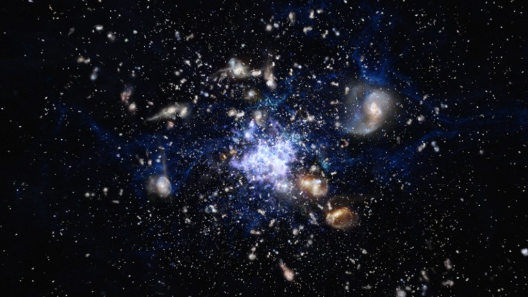 Artist's impression of a protocluster forming in the early Universe