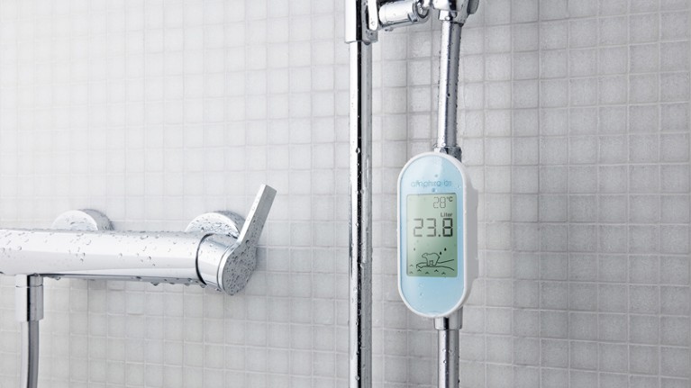 Photo illustration of a smart shower meter