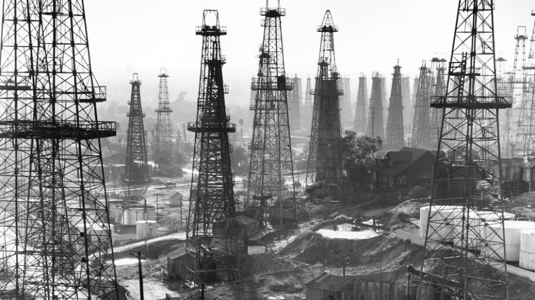 Forest of wells, rigs and derricks crowd the Signal Hill oil fields.