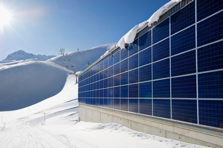 Solar panels on ski lift station