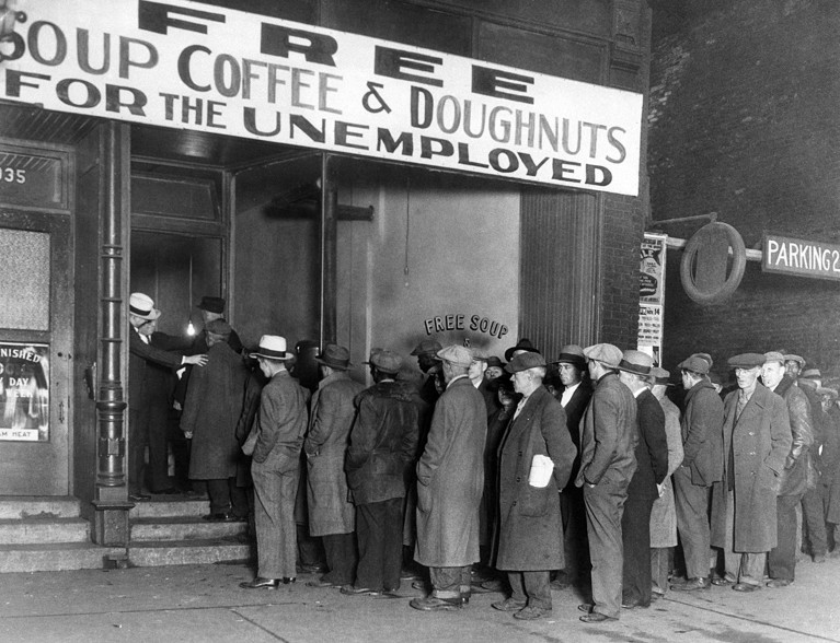 Notorious gangster Al Capone attempts to help unemployed men with his soup kitchen in 1930.