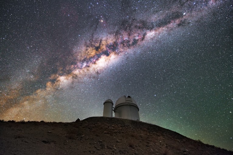 The Milky Way is seen above the ESO 3.6-metre telescope at La Silla