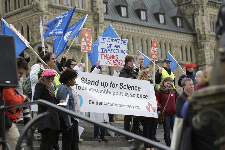 Photo of demonstrators during the March for Science rally in Ottawa, Canada