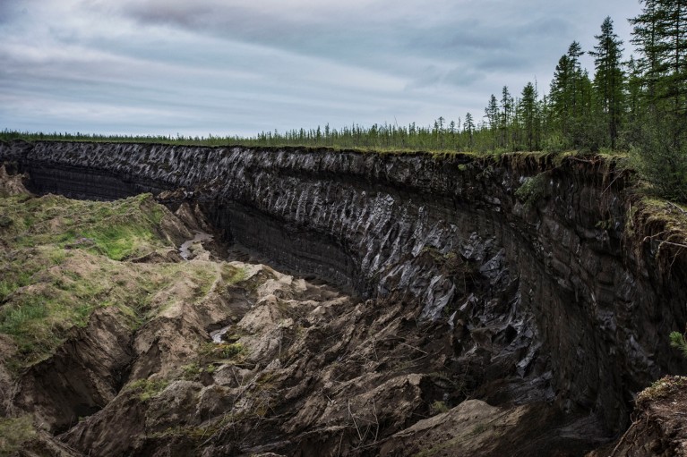 Soil erosion due to permafrost thaw in the Batagaika crater in eastern Siberia
