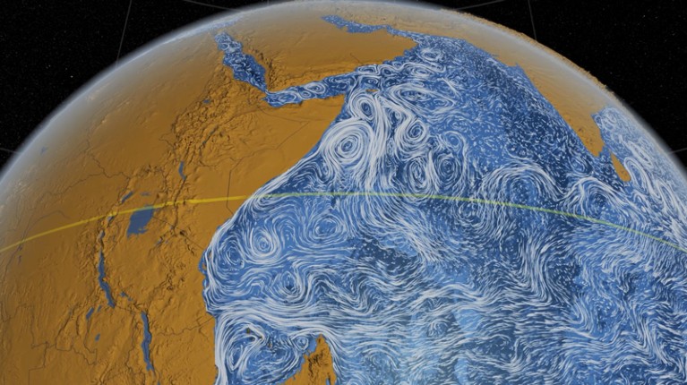 Visualization of ocean surface currents off the east coast of Africa