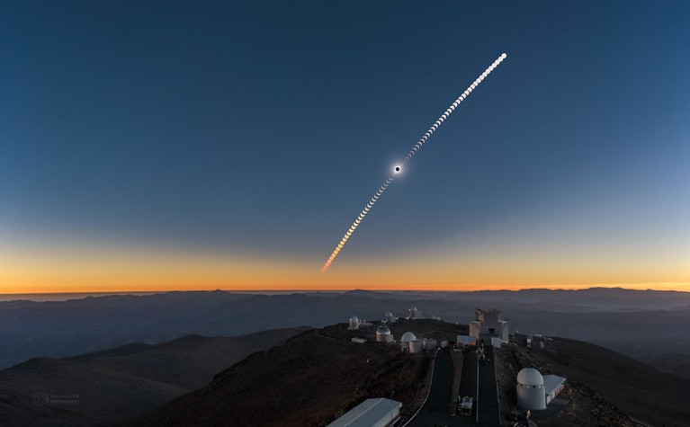 Composite image of the July 2nd solar eclipse seen above the La Silla Observatory