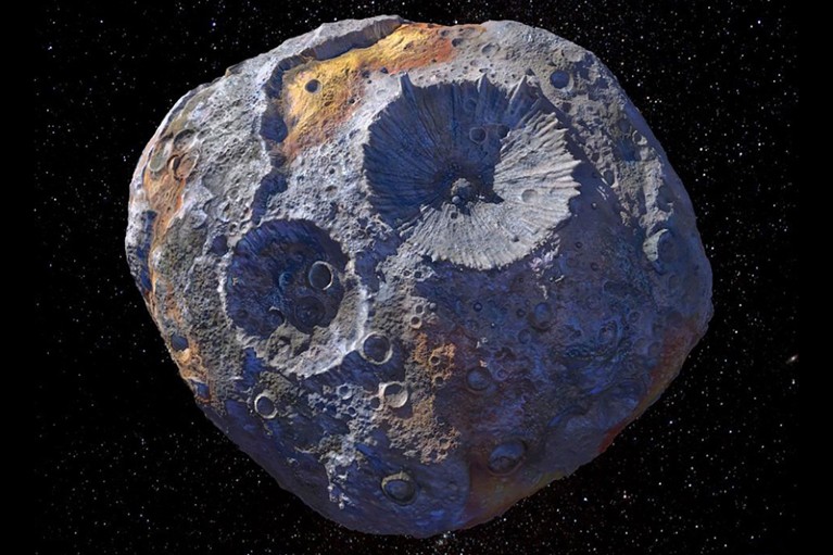 Illustration of the asteroid 16 Psyche.