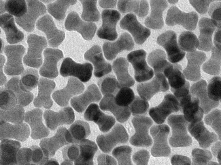 TEM image of the Tm3+ doped dumbbell shaped nanoparticles.