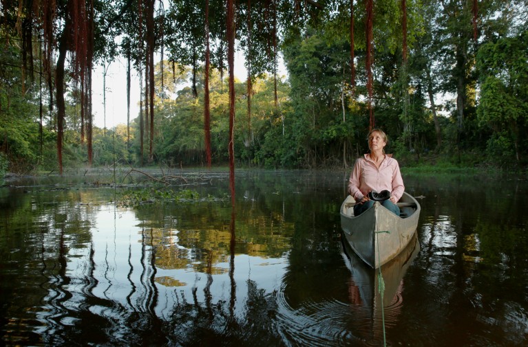 Kerri Mengersen on a canoe in Peru