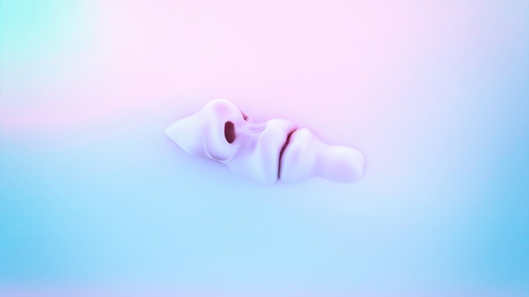 Artistic image of a human nose and mouth slowly emerging from a pool of liquid