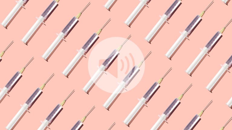 Repeated syringes on a pink background