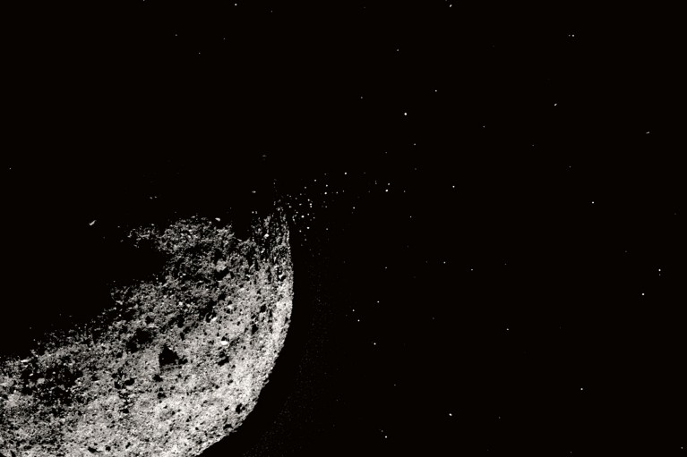Asteroid Bennu with particle plumes