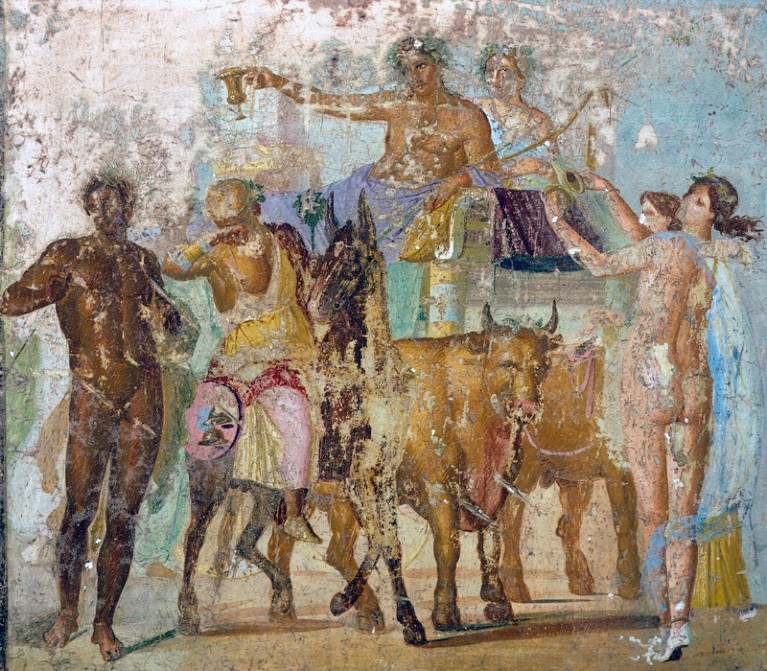 Wall painting depicting the Triumph of Bacchus, from the House of Marcus Lucretius Fronto, Pompeii.