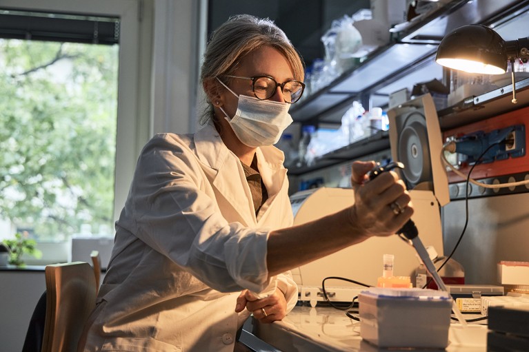 Federica Benvenuti working in her laboratory in Trieste, Italy.