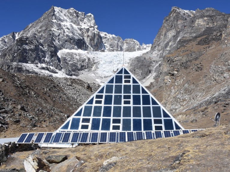 The Pyramid International Laboratory and mountains in the background, Lobuche, Nepal.
