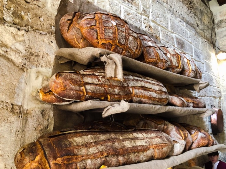 Bread On Shelves In Bakery in Altamura. Apulia, Italy.