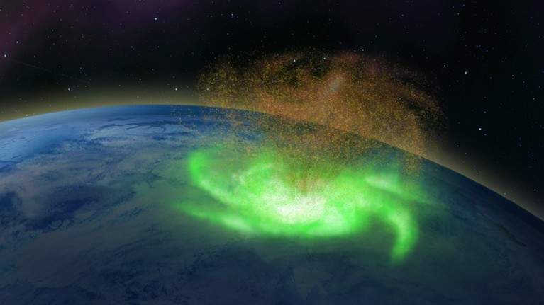 Illustration of a space hurricane over the Earth’s polar ionosphere