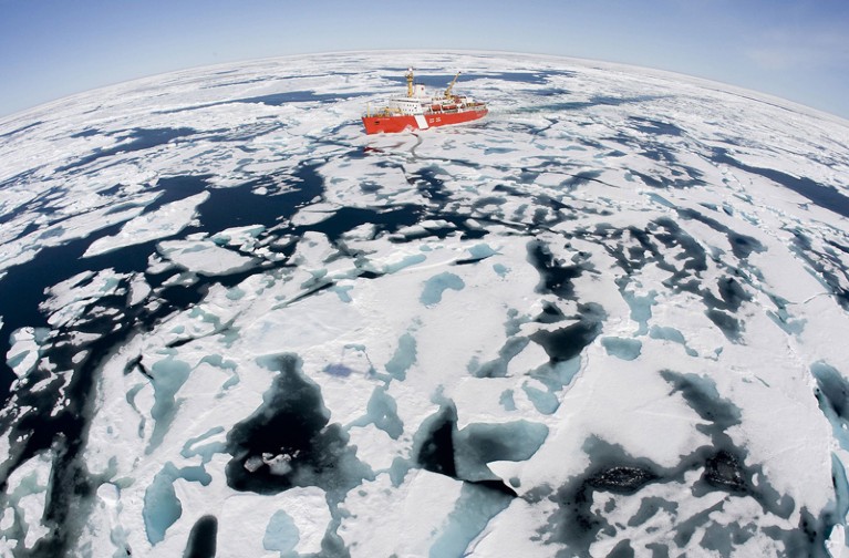The Canadian Coast Guard ice-breaker Louis S. St-Laurent makes its way through the ice in Baffin Bay