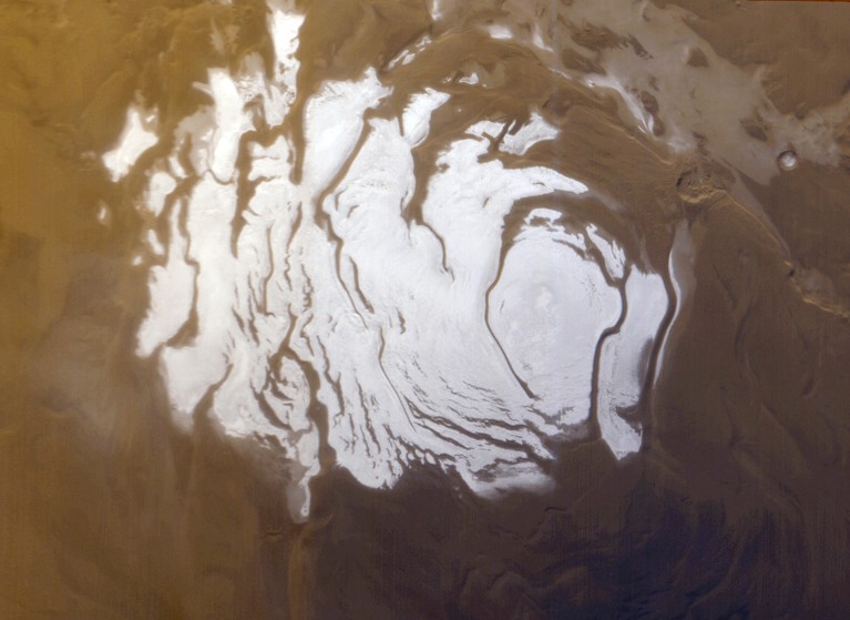 The South Polar ice cap on Mars.